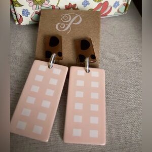 Plunder Design Jewelry Fran Leopard Pink Acrylic Rectangle Drop Dangle Earrings